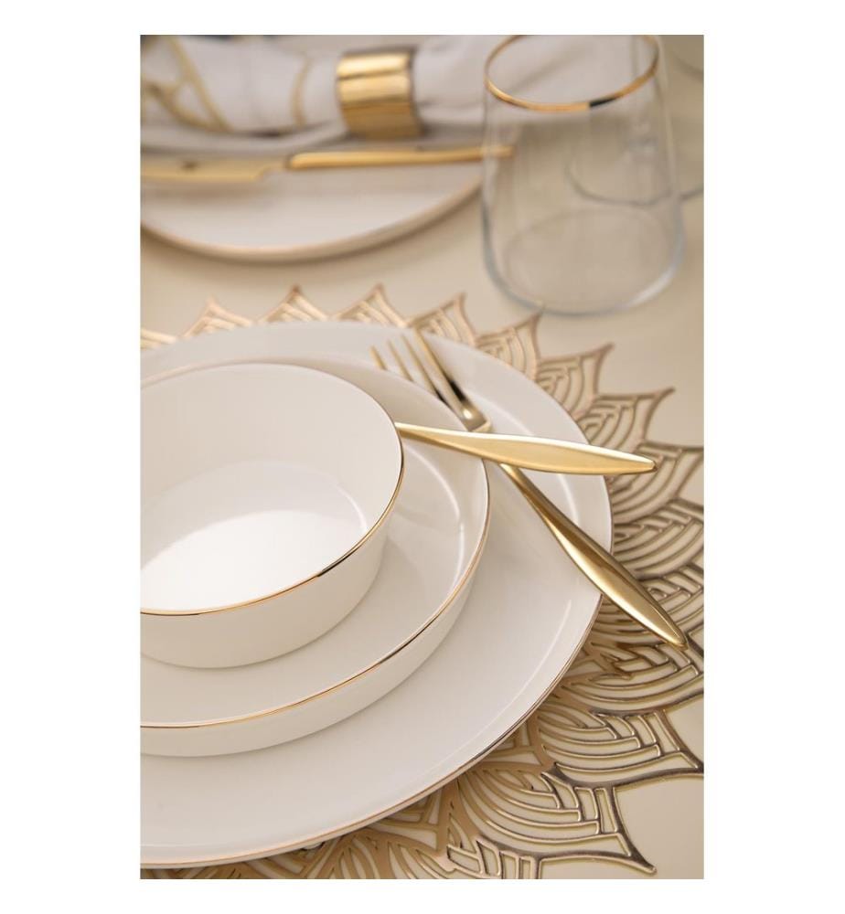 Service de Table 26 Pièces en Porcelaine - Blanc et Doré