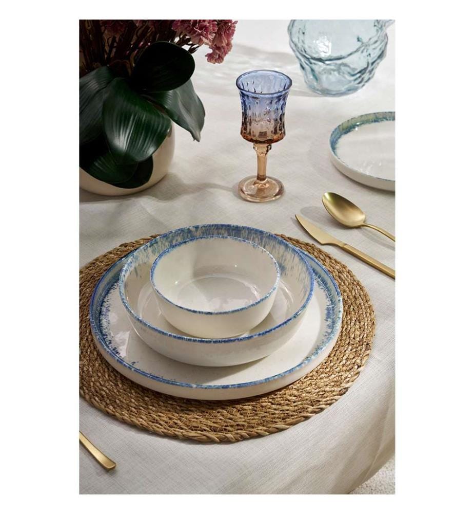 Service de Table 24 Pièces en Porcelaine - Blanc et Bleu