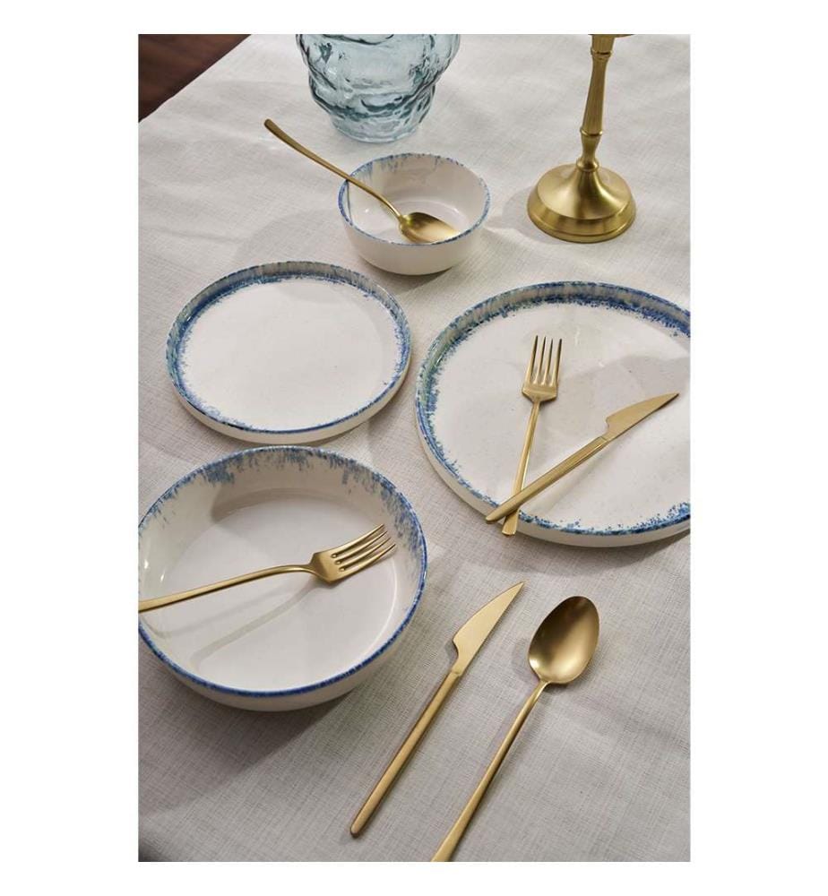 Service de Table 24 Pièces en Porcelaine - Blanc et Bleu