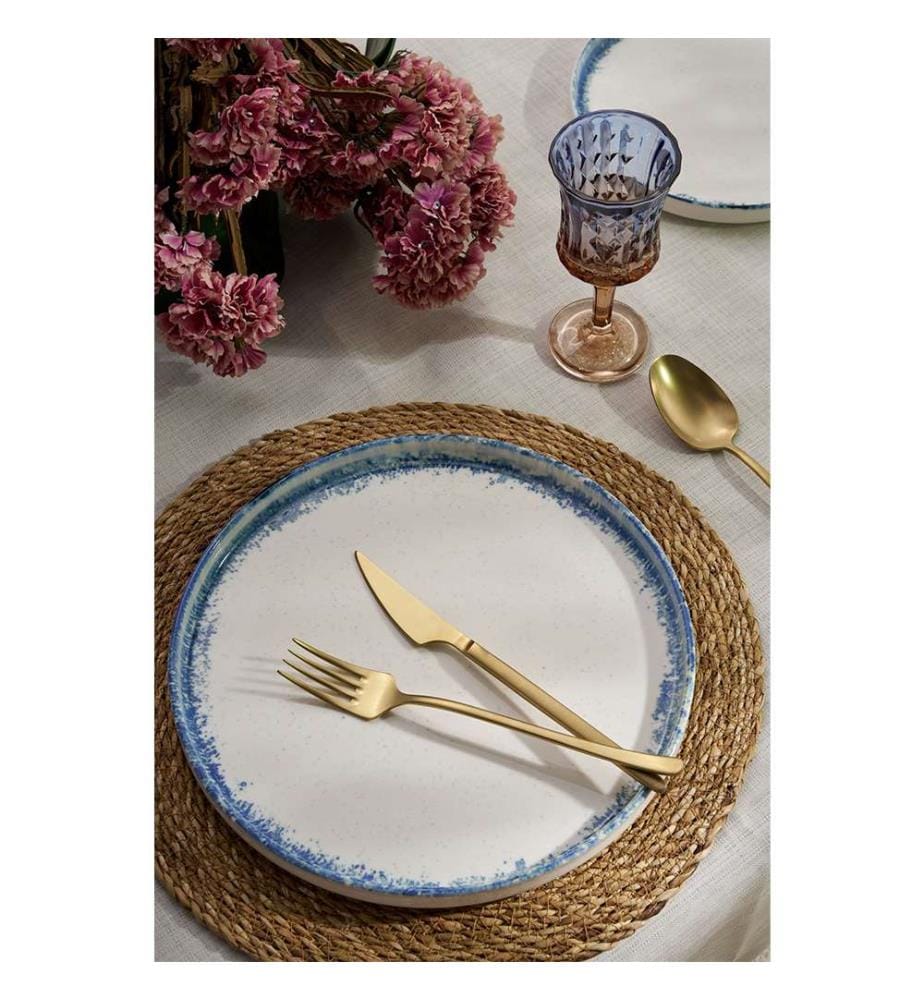 Service de Table 24 Pièces en Porcelaine - Blanc et Bleu