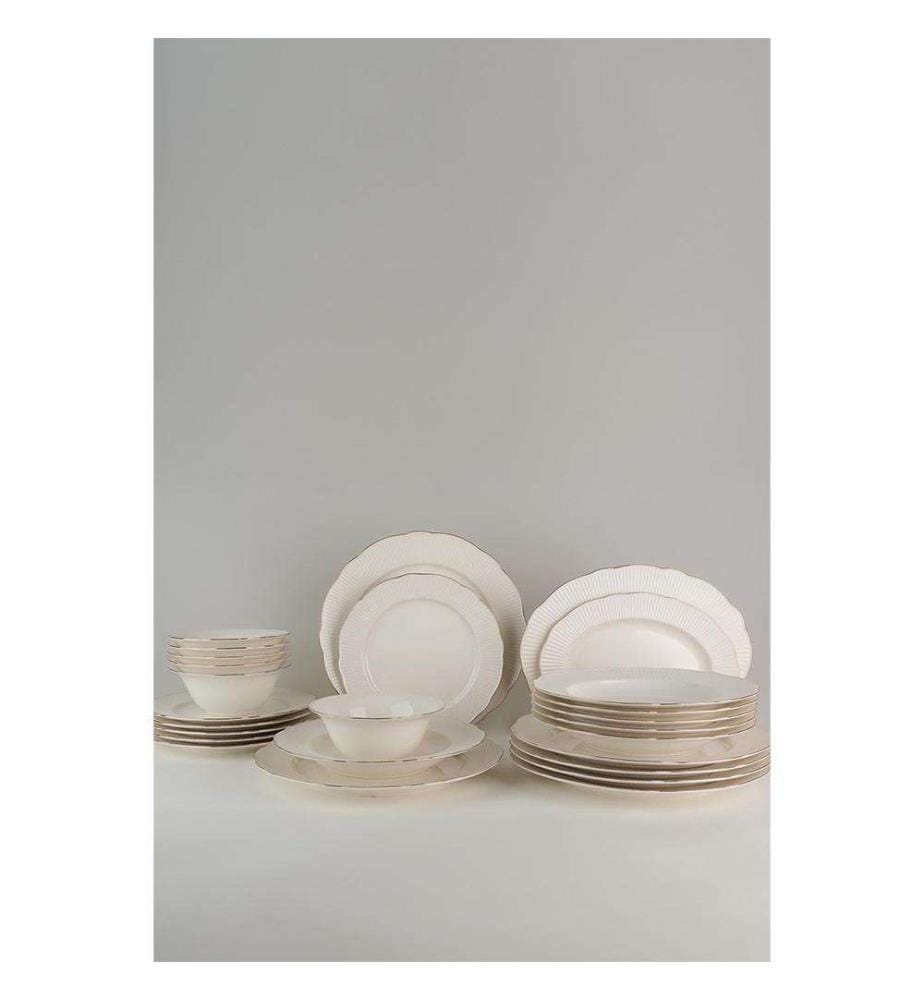 26-teiliges Tafelservice aus Bone China - Weiss und Silber