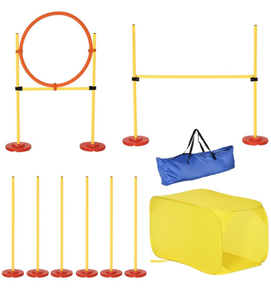 Set di ostacoli per agility con anello da slalom e tunnel