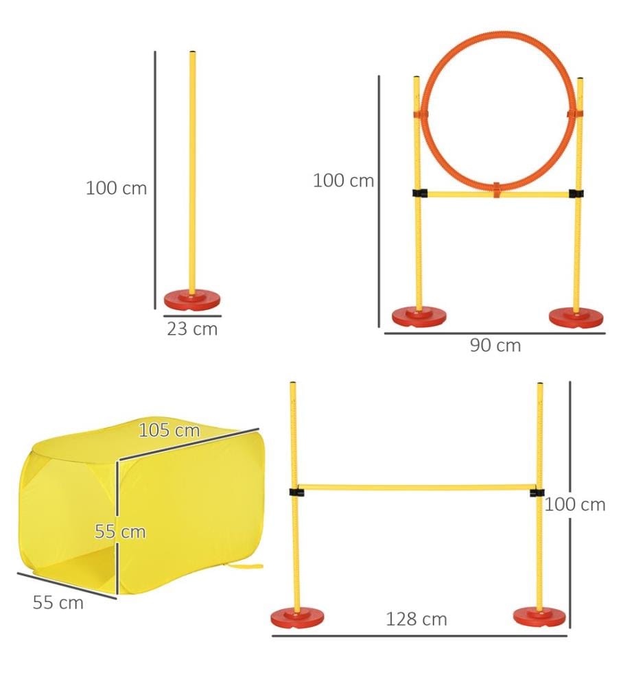 Set di ostacoli per agility con anello da slalom e tunnel