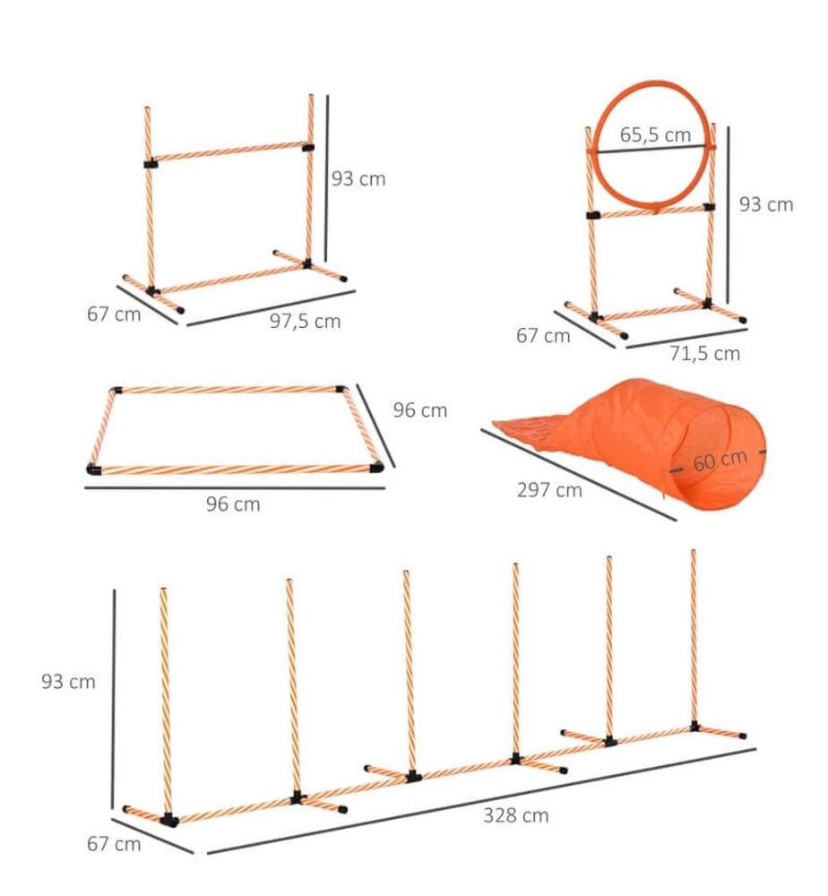 Set da agility per cani da 5 pezzi: slalom, ostacoli, tunnel, anello da salto