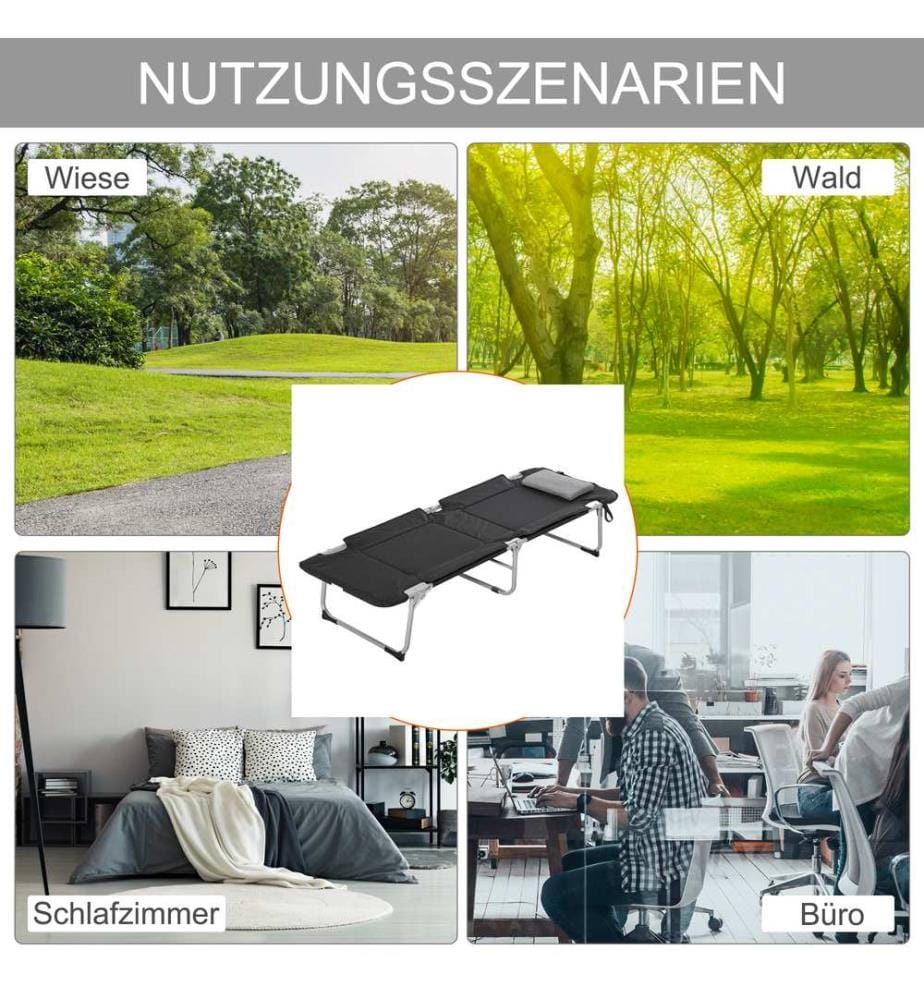 Feldbett Campingliege Klappbett inkl. Kissen 183x66x33 cm