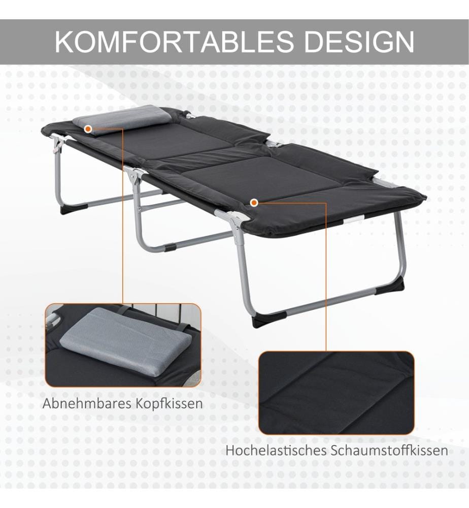Feldbett Campingliege Klappbett inkl. Kissen 183x66x33 cm