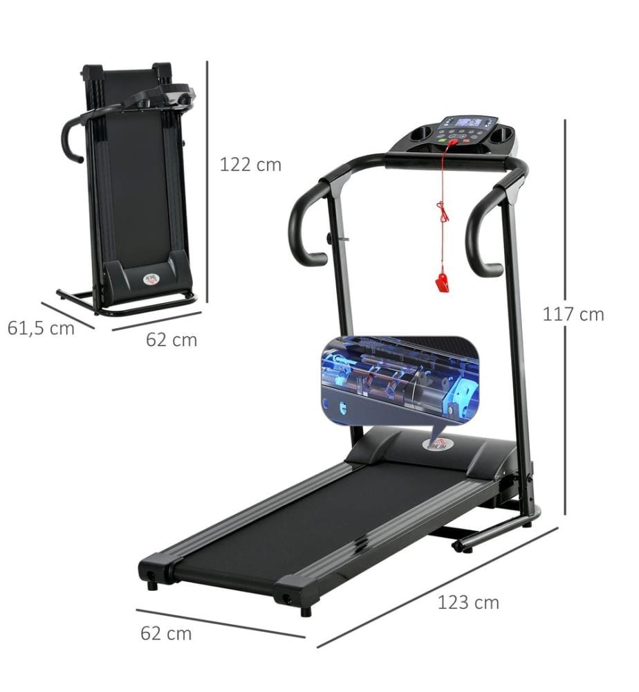 Tapis de course pliable à entraînement électrique, 500 W, 0,8-10 km/h, écran LCD