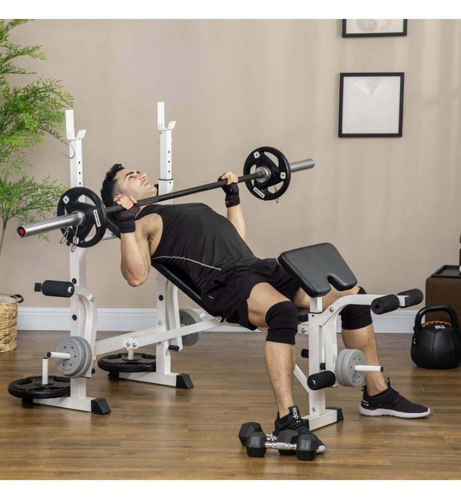 Trainingsbank Hantelbank mit Beinpresse und Hantelablage