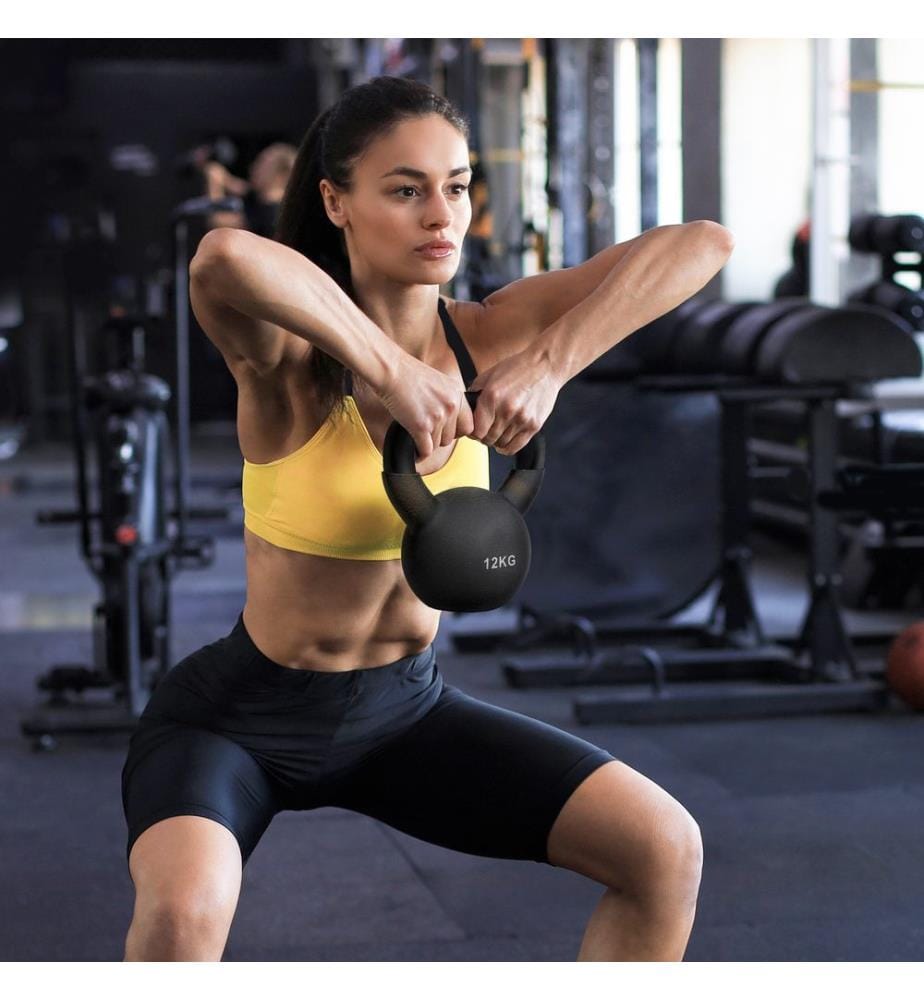 Kettlebell de 12 kg en fonte, revêtement en néoprène