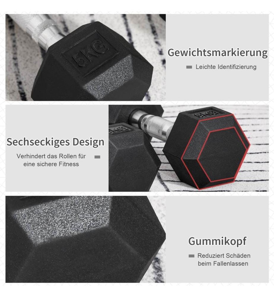 Gu mmihantel Hexagon-Kurzhanteln 2x 5kg schwarz
