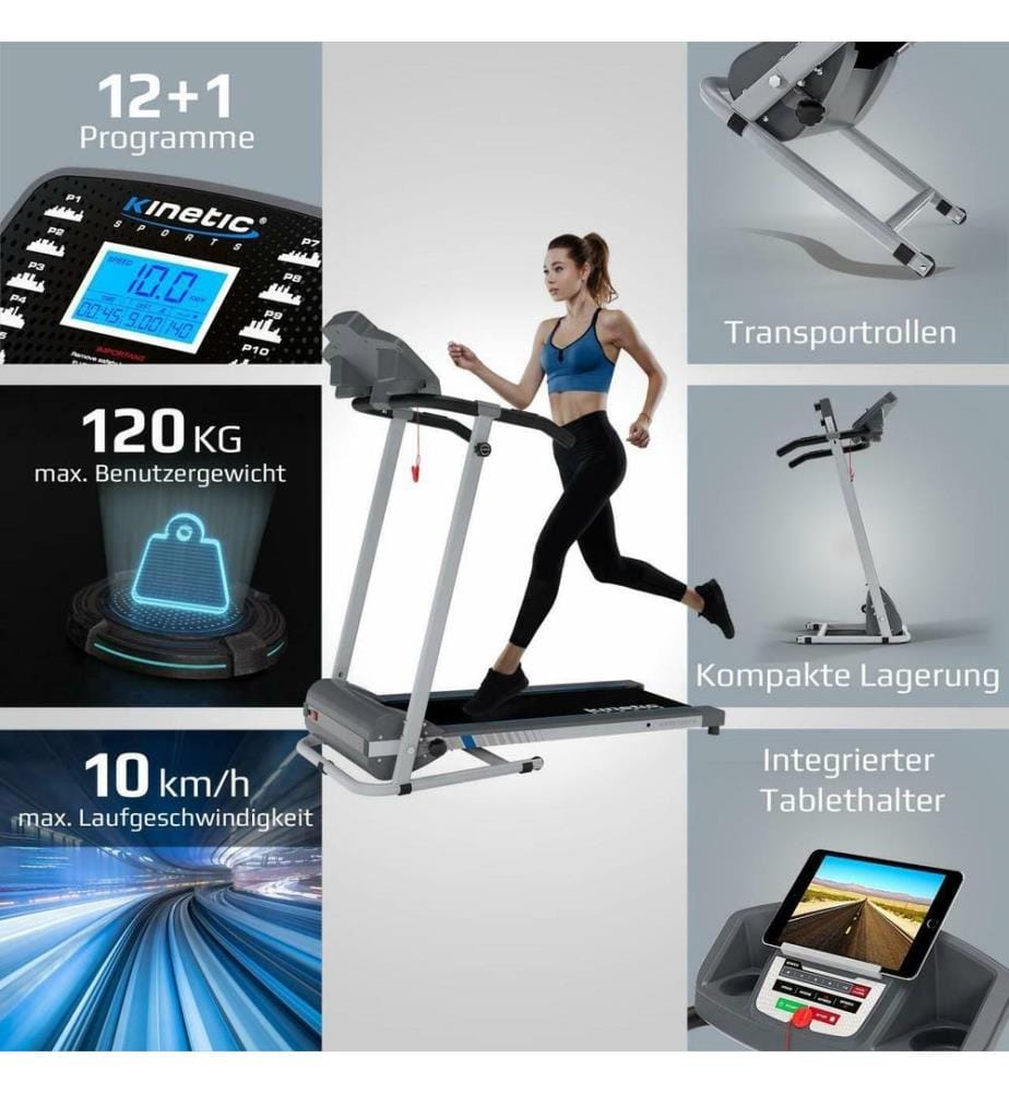 Tapis de course pliable, 10 km/h, écran LCD, fréquence cardiaque, 120 kg