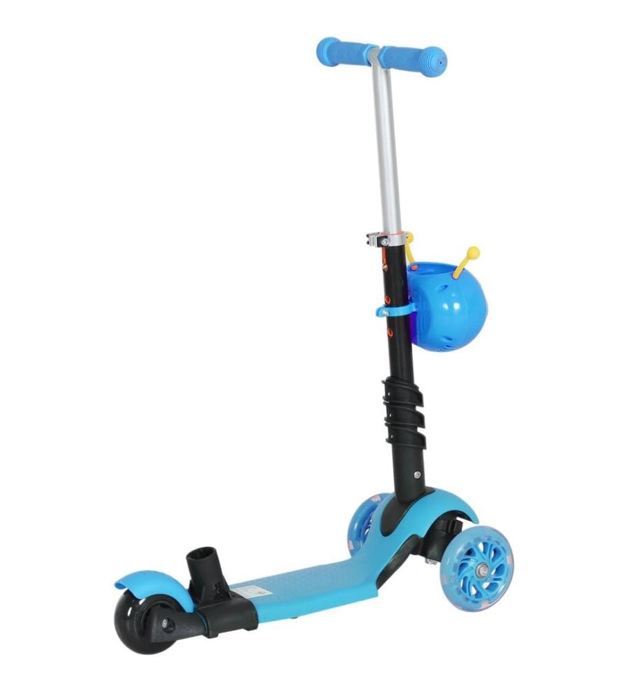 Trottinette 3 en 1 : planche à roulettes, trottinette et voiture pour enfants, bleue