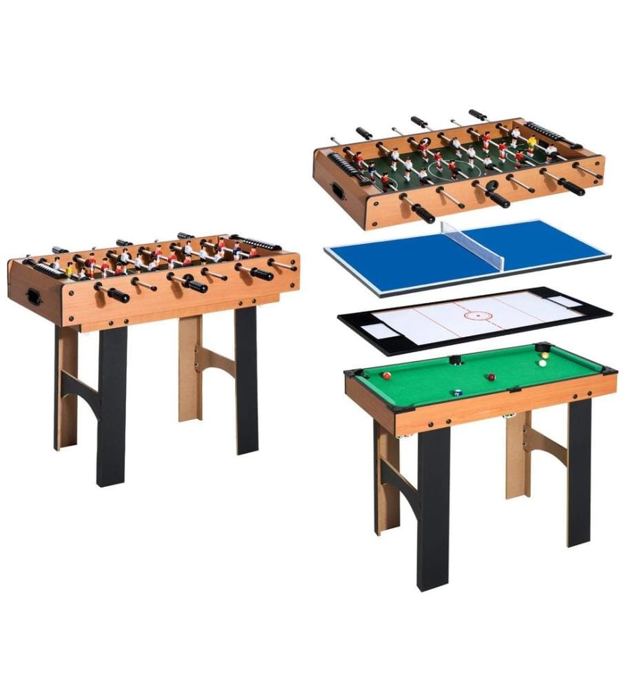Table de jeux 4 en 1 : baby-foot, tennis de table, hockey, billard