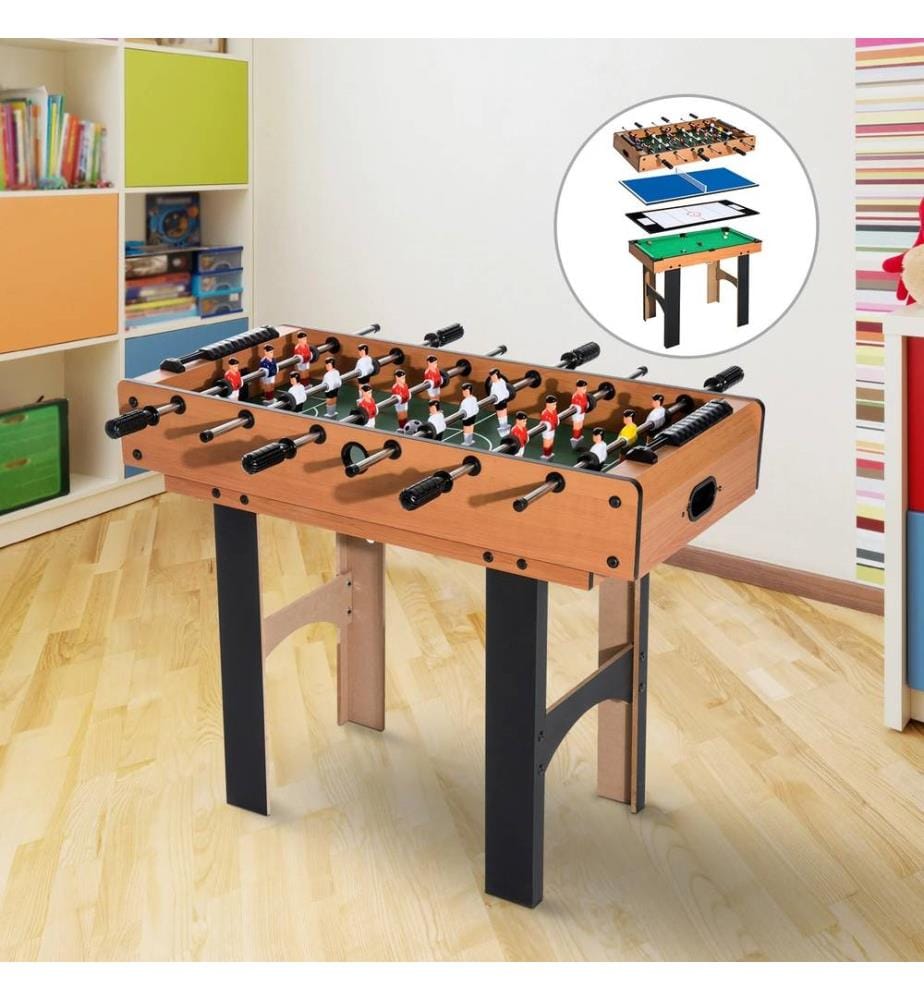 Table de jeux 4 en 1 : baby-foot, tennis de table, hockey, billard
