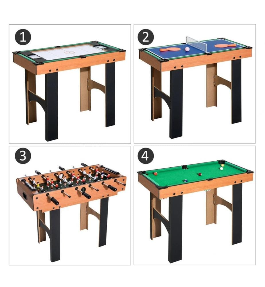 Table de jeux 4 en 1 : baby-foot, tennis de table, hockey, billard