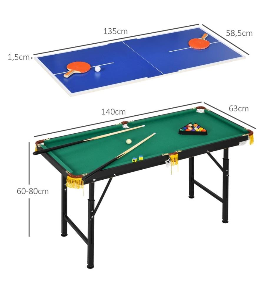 Table de jeux 2 en 1 : tennis de table et billard pour enfants et adultes
