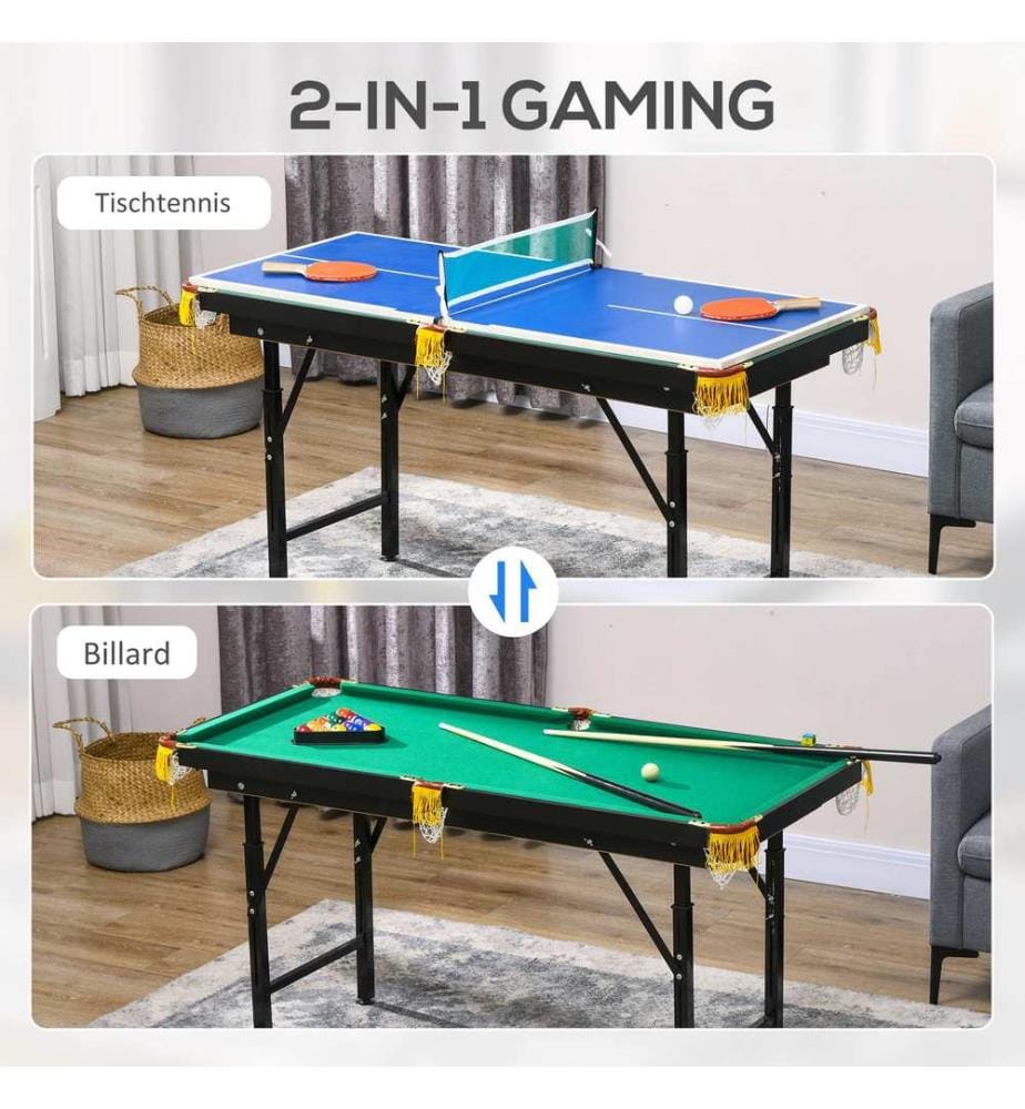 Table de jeux 2 en 1 : tennis de table et billard pour enfants et adultes