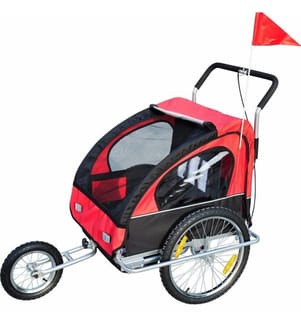 2in1 Fahrradanhänger Kinderanhänger Jogger Kinderfahrradanhänger Rot-schwarz
