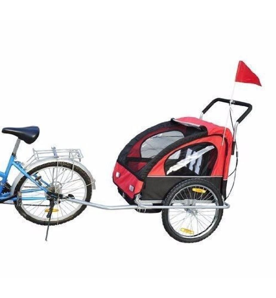 2in1 Fahrradanhänger Kinderanhänger Jogger Kinderfahrradanhänger Rot-schwarz