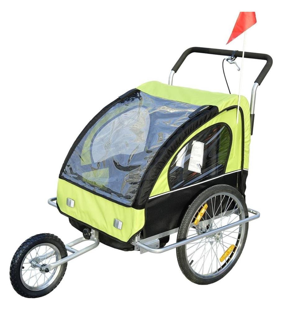 2in1 Fahrradanhänger Kinderanhänger Jogger Kinderfahrradanhänger Grün-Schwarz