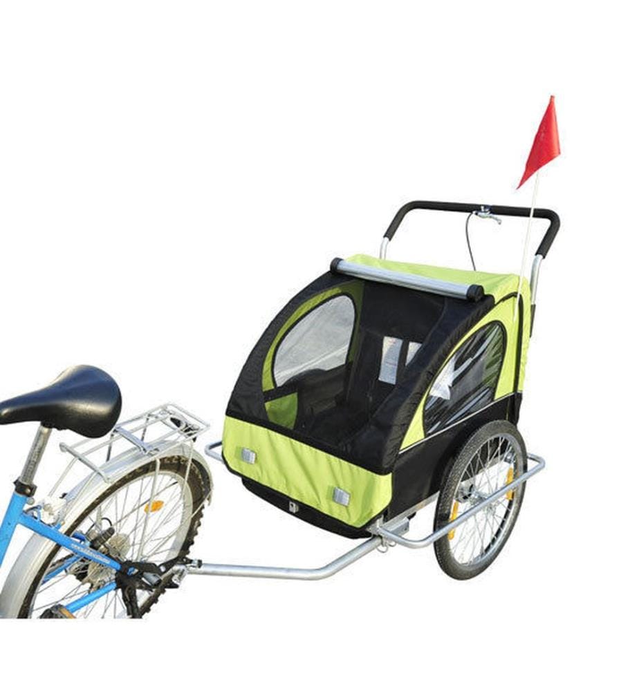 2in1 Fahrradanhänger Kinderanhänger Jogger Kinderfahrradanhänger Grün-Schwarz