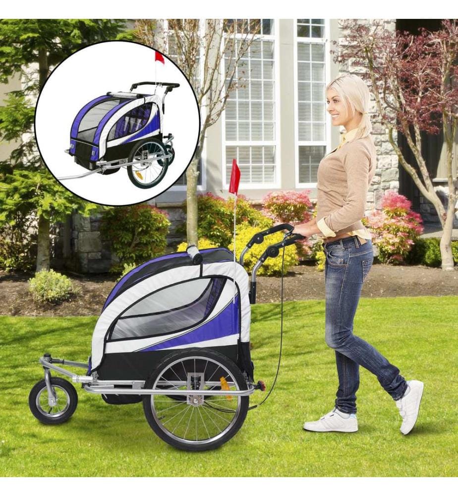 2in1 Kinderanhänger Fahrradanhänger Jogger Kinderfahrradanhänger Lila