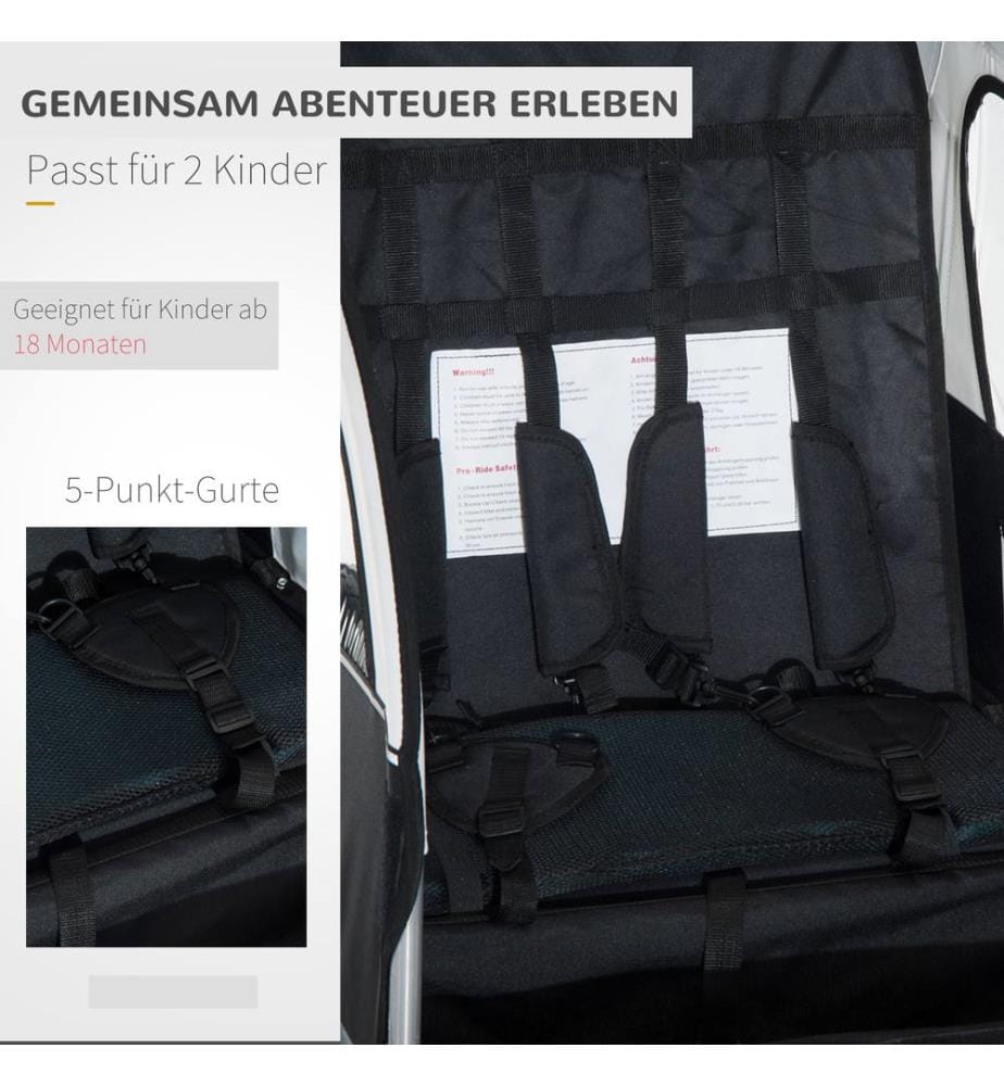 Kinderanhänger Fahrradanhänger mit Fahne für 2 Kinder Veloanhänger