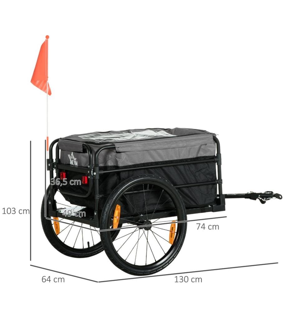 Remorque de vélo et chariot à main 2-en-1 130 x 64 x 64 Remorque de vélo