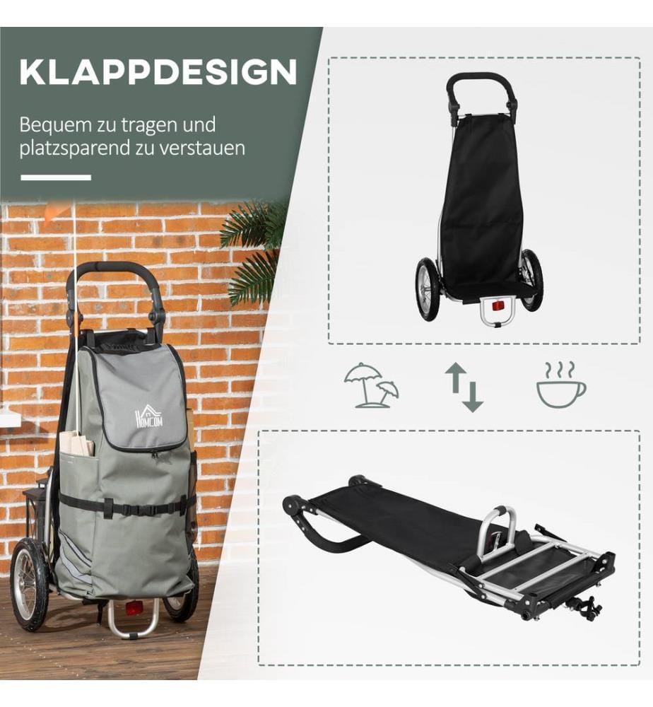 2-in-1 Fahrradanhänger und Einkaufstrolley 53x43x110 cm Veloanhänger