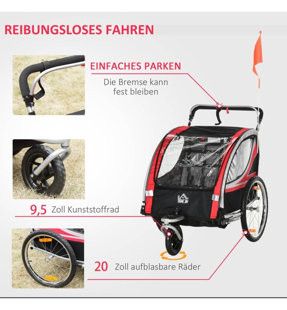 Fahrradanhänger 2-in-1 Joggerfunktion Kinderanhänger Veloanhänger