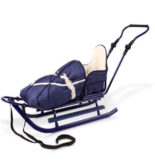 Metall-Schlitten mit Winterfusssack marineblau