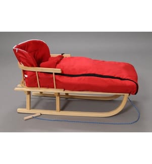 Schlitten mit Winterfusssack & Rückenlehne Rot
