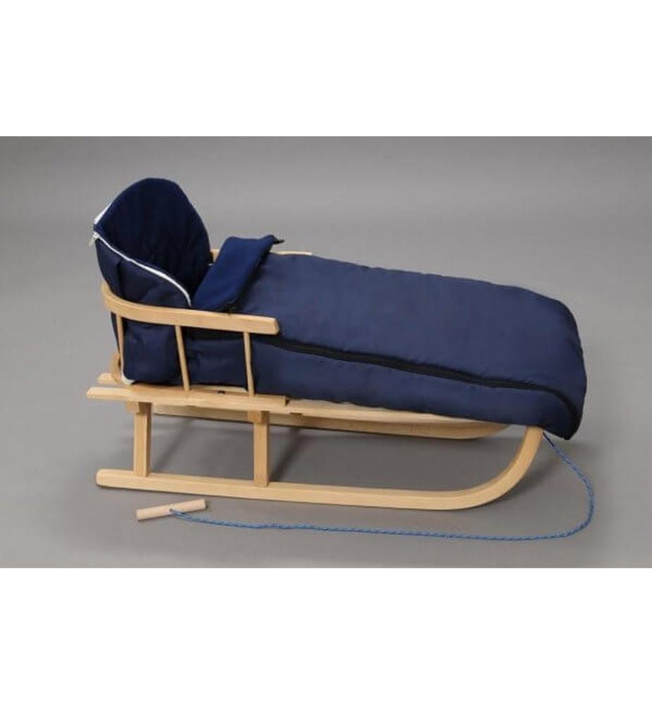 Schlitten mit Winterfusssack & Rückenlehne Dunkelblau