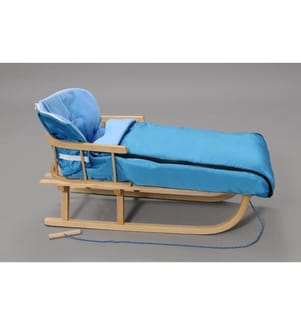 Schlitten mit Winterfusssack & Rückenlehne Hellblau
