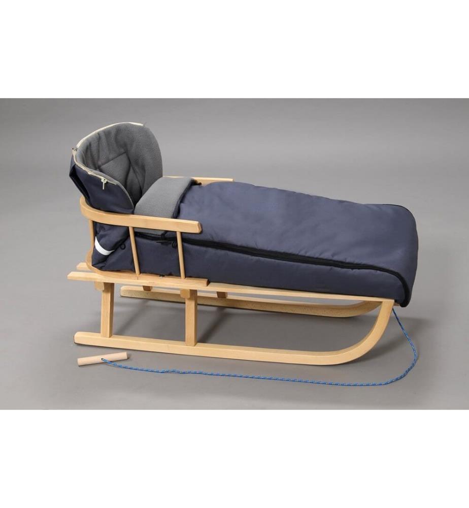 Schlitten mit Winterfusssack & Rückenlehne Grau