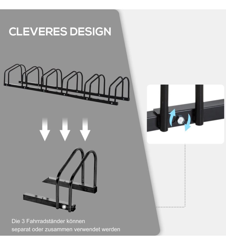 Bicycle Rack for up to 6 Bicycles, Black, 179x33x27 cm