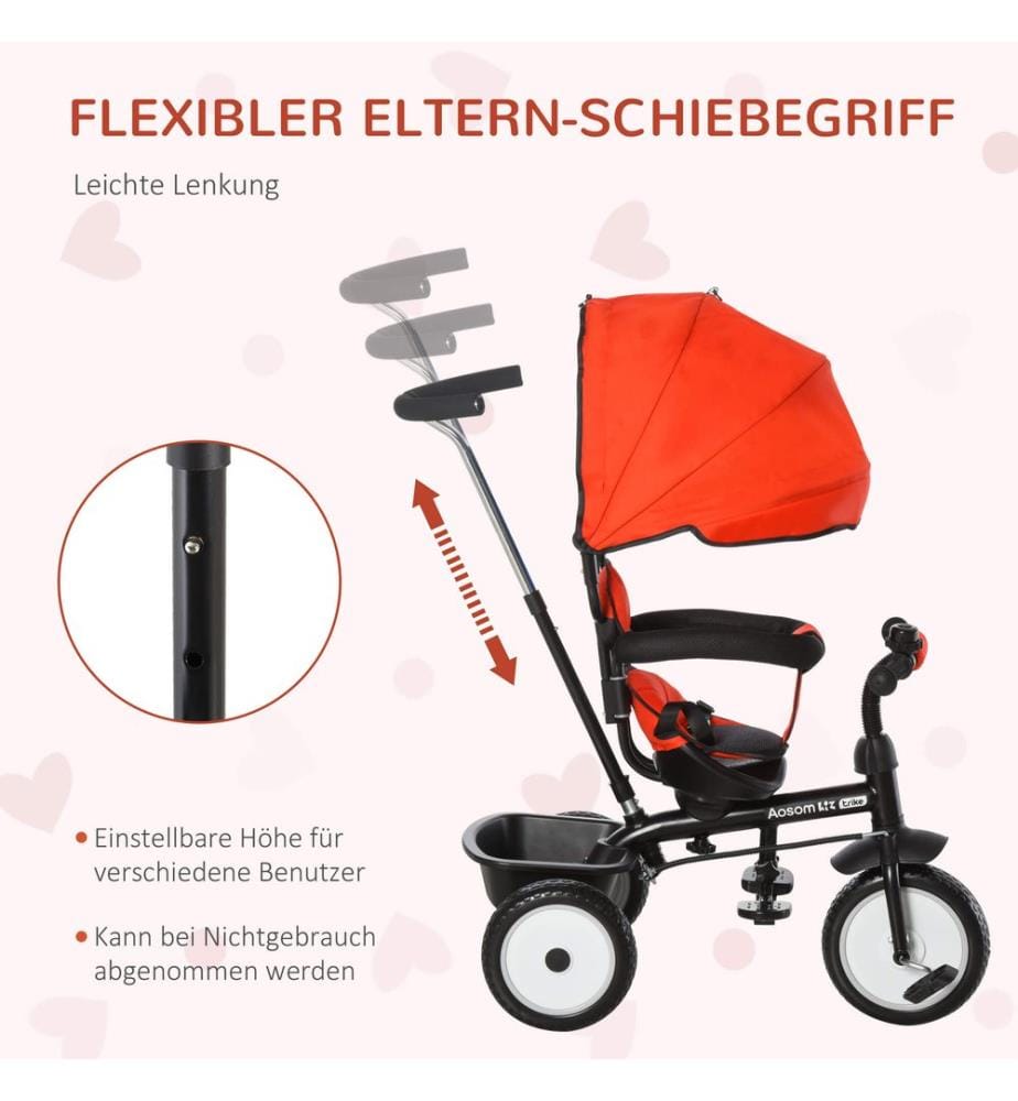 6 in 1 Kinderdreirad mit Schubstange Sonnendach Sicherheitsgurt