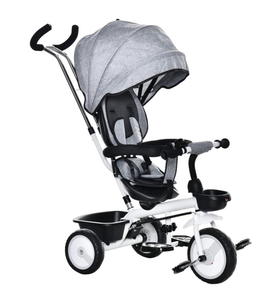2 in 1 Kinderdreirad Jogger mit Lenksystem Samt-Touch Grau