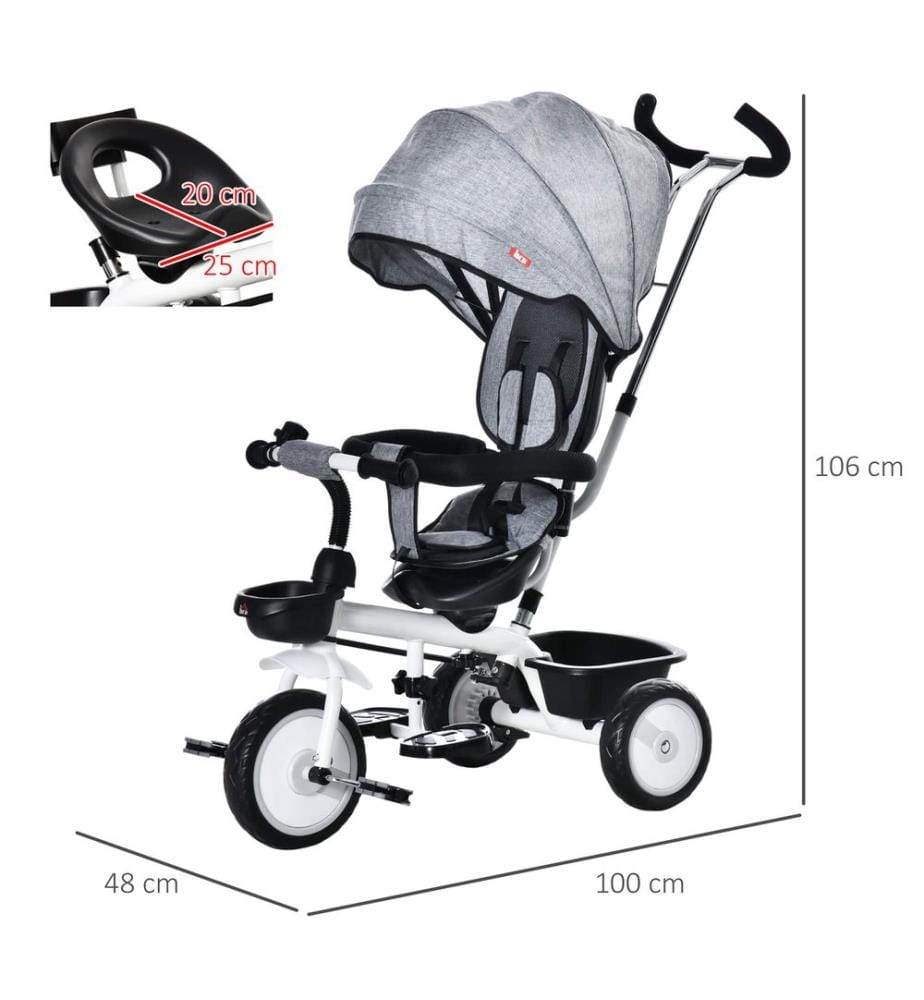 2 in 1 Kinderdreirad Jogger mit Lenksystem Samt-Touch Grau