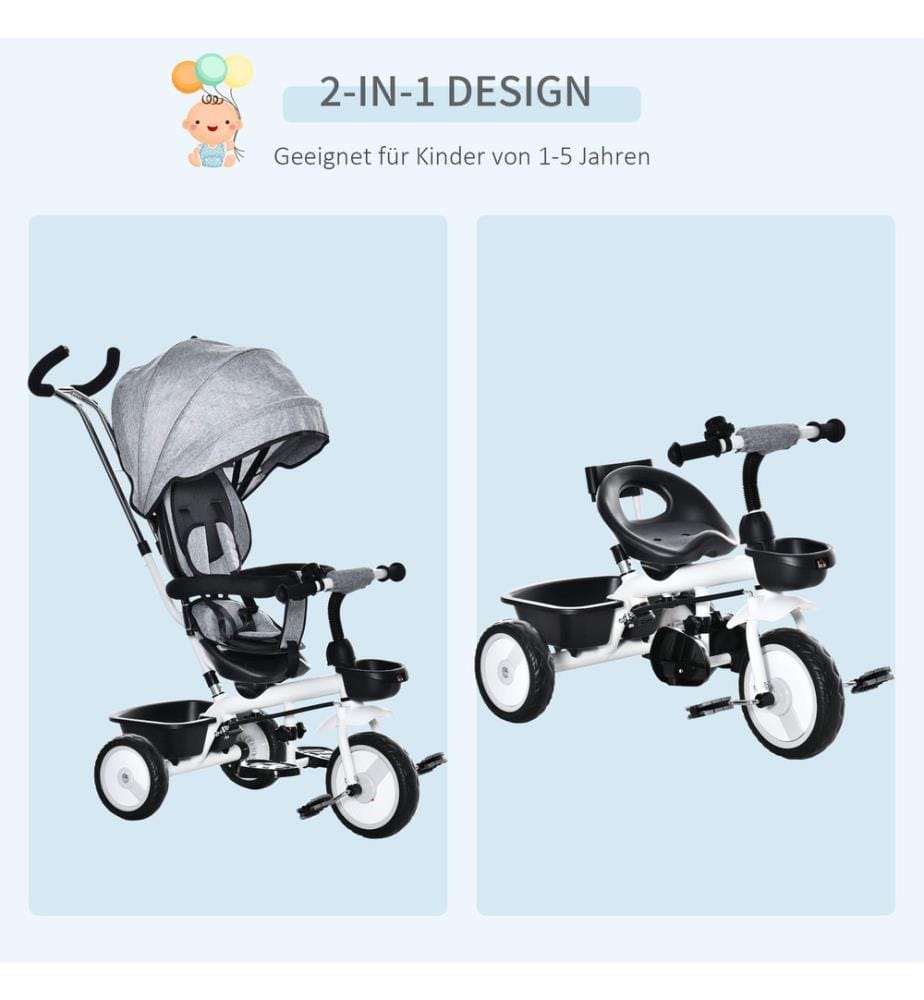 2 in 1 Kinderdreirad Jogger mit Lenksystem Samt-Touch Grau