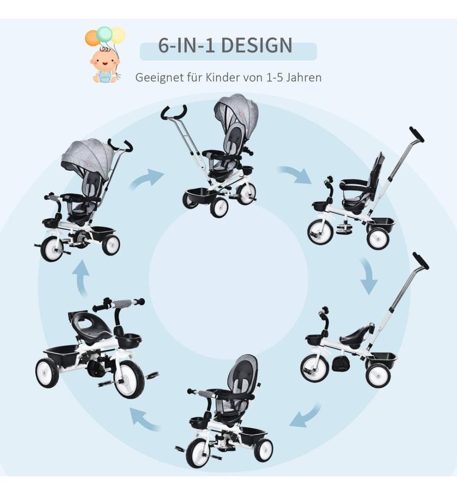 2 in 1 Kinderdreirad Jogger mit Lenksystem Samt-Touch Grau