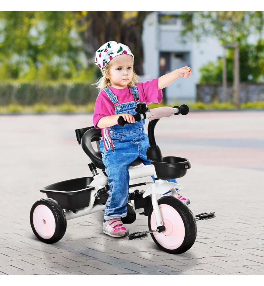 2 in 1 Kinderdreirad Jogger mit Lenksystem Samt-Touch Rosa