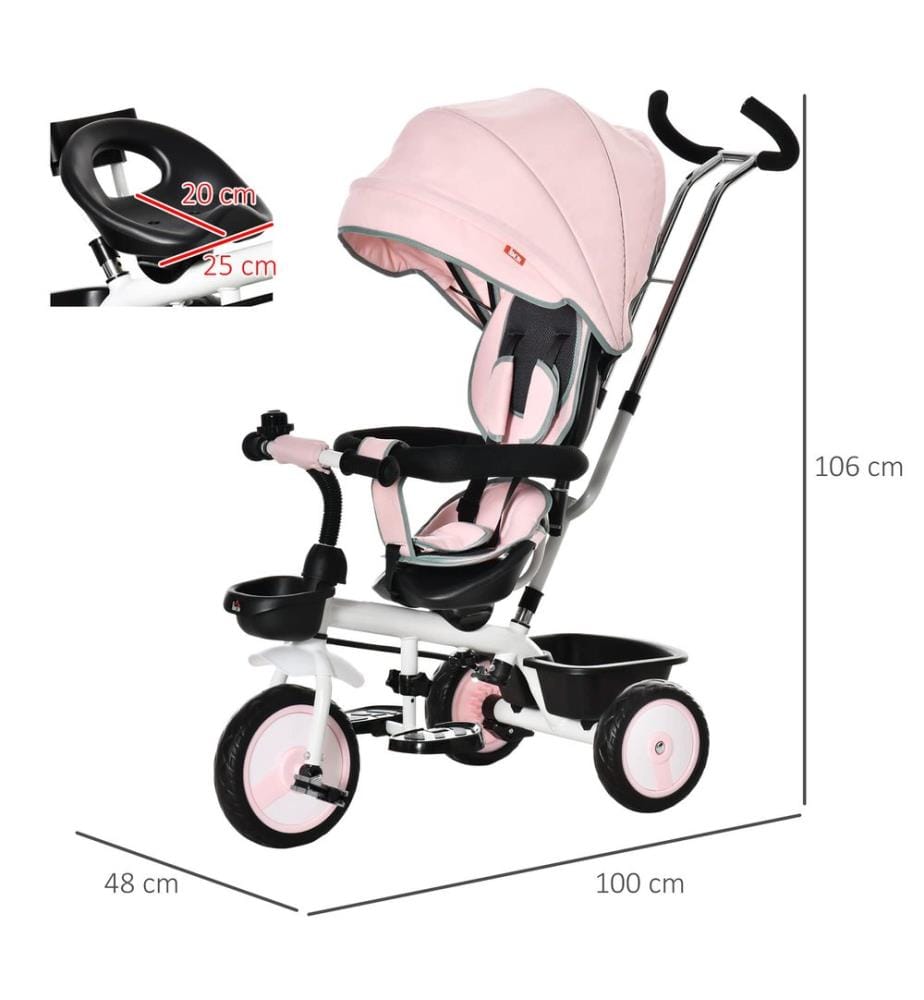 2 in 1 Kinderdreirad Jogger mit Lenksystem Samt-Touch Rosa