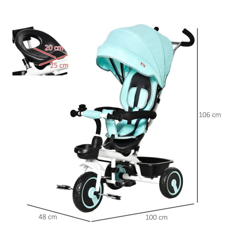 2 in 1 Kinderdreirad Jogger mit Lenksystem Samt-Touch Grün
