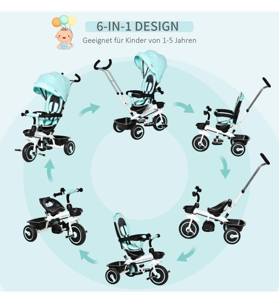 2 in 1 Kinderdreirad Jogger mit Lenksystem Samt-Touch Grün