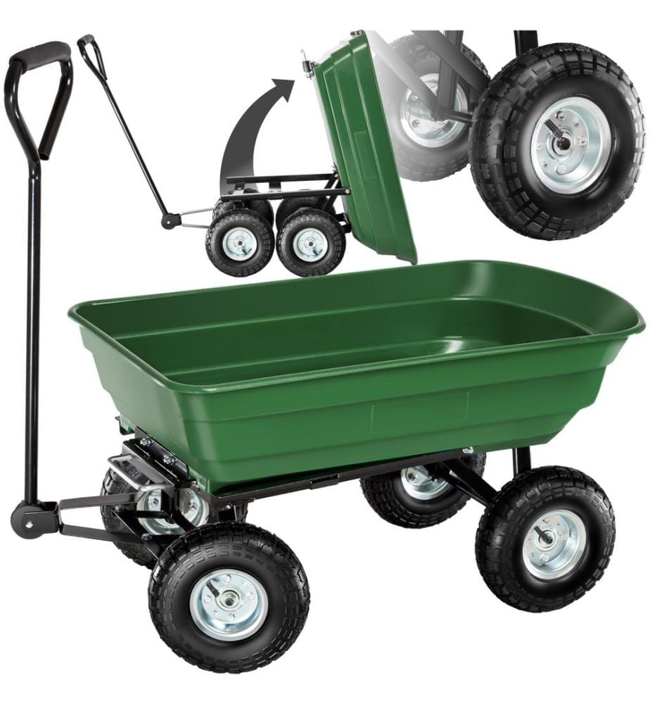 Carretto ribaltabile con pneumatico gonfiato ad aria, carico massimo 300 kg - verde
