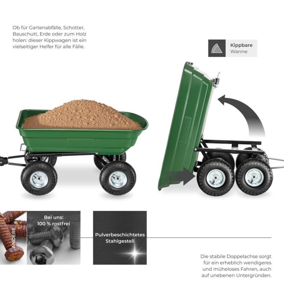 Carretto ribaltabile con pneumatico gonfiato ad aria, carico massimo 300 kg - verde