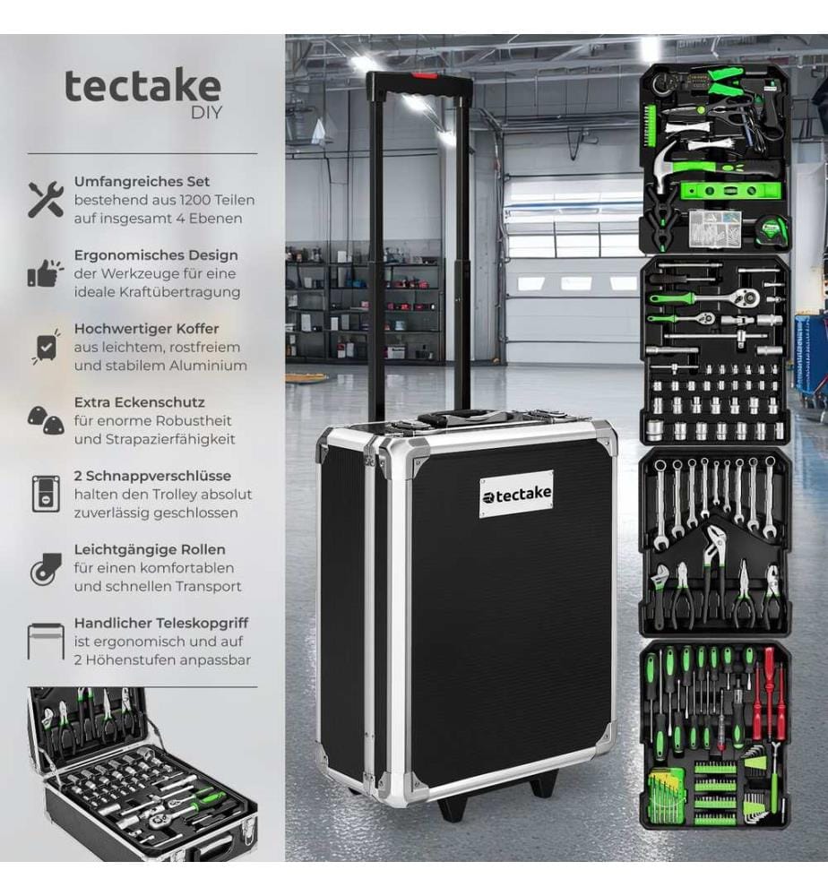 Trolley porta attrezzi in alluminio, 1200 pezzi - nero
