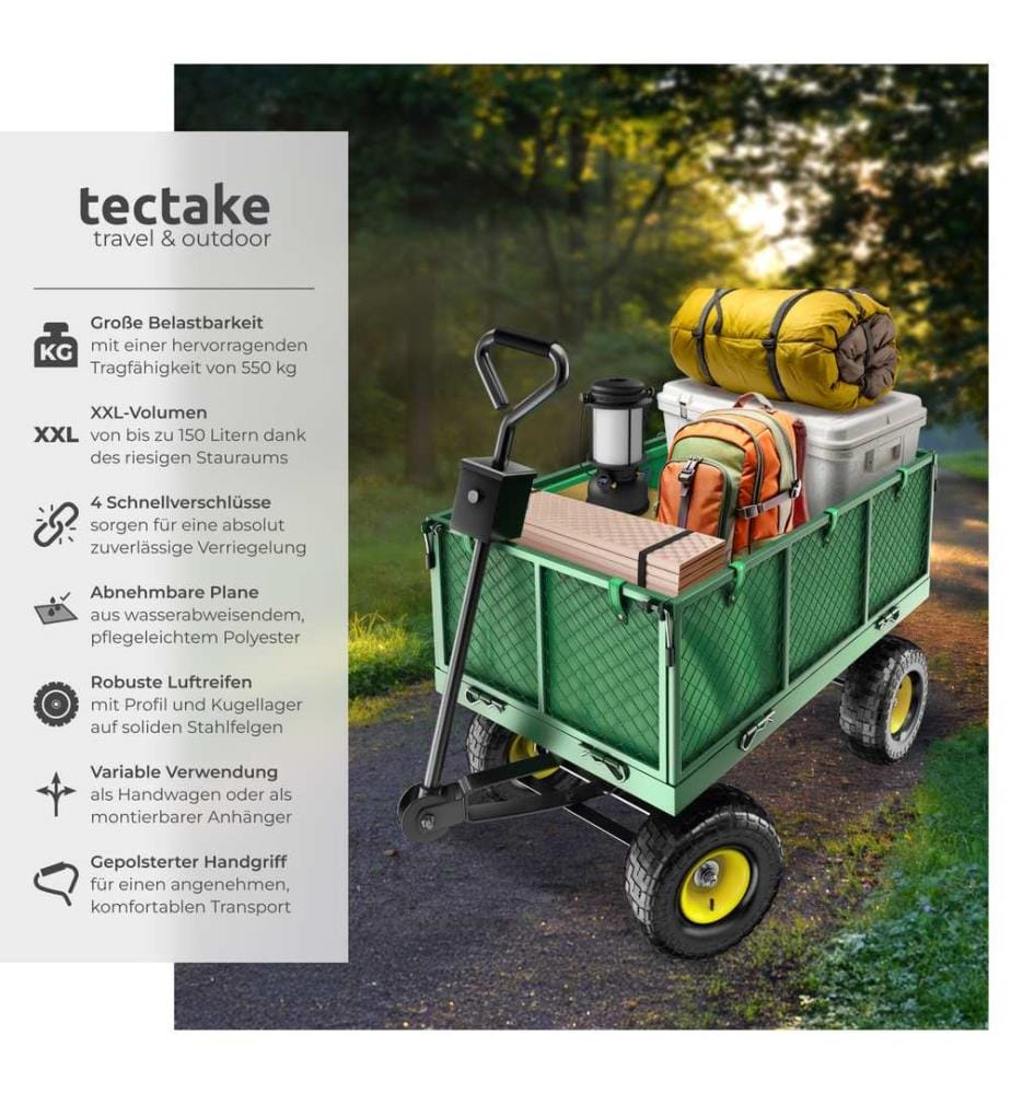 Bollerwagen mit Ablage max 550kg - grün