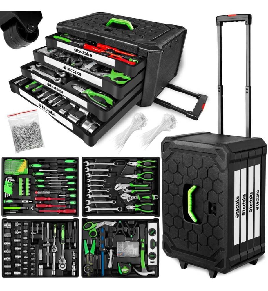 Trolley porta attrezzi 4 scomparti, 899 pezzi - nero